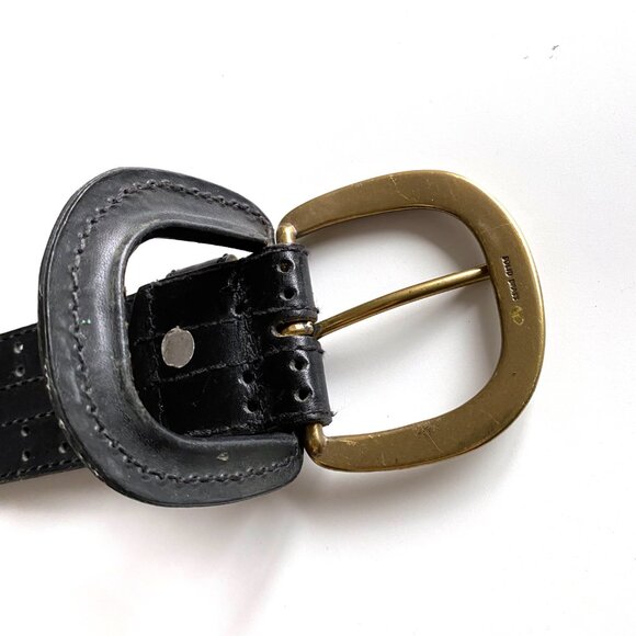 Vintage 90s Christian Dior Wide Black Cowhide Leather Waist Belt Size SM - Picture 2 of 9